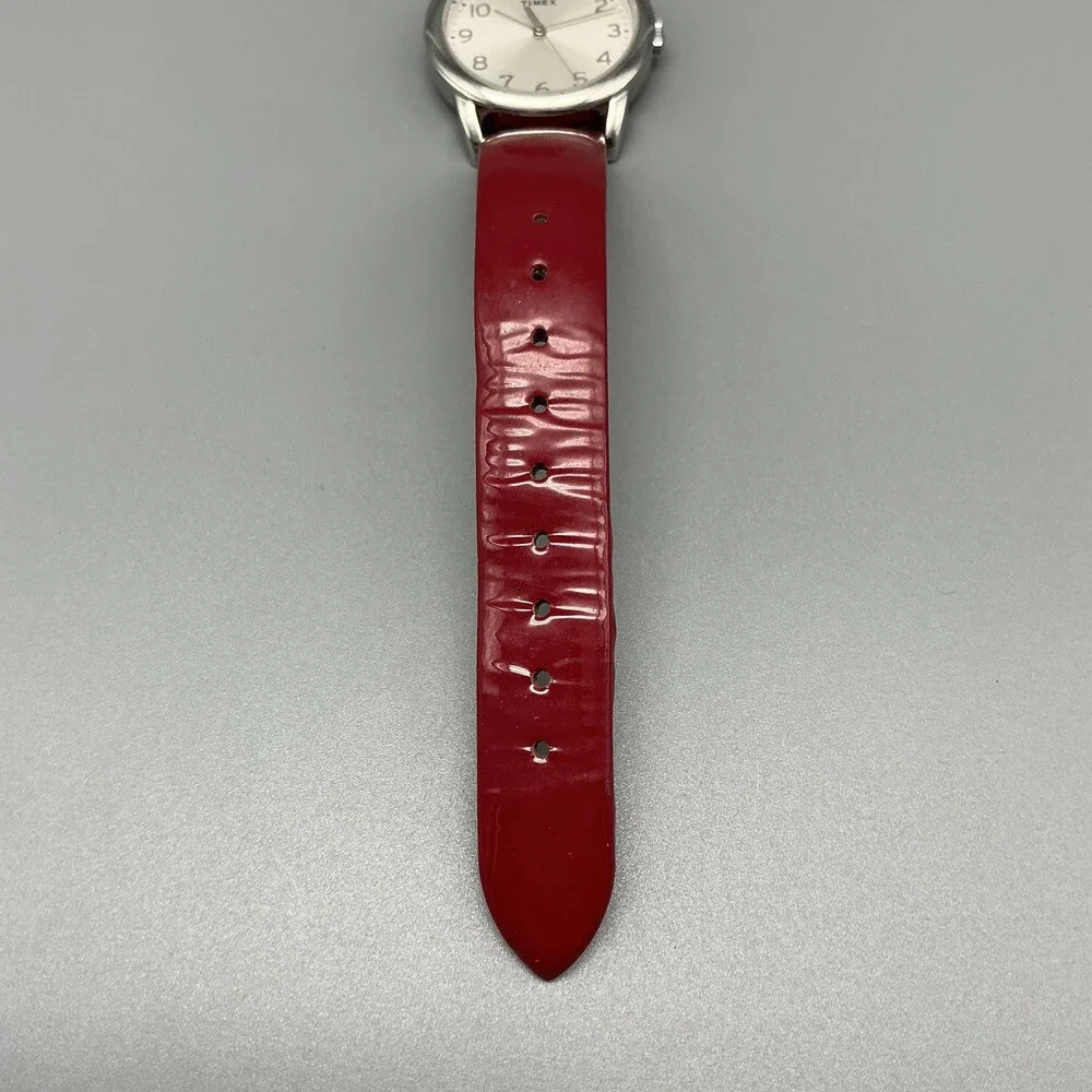Timex Easy Reader Womens Watch 31mm Silver Tone Red Leather Band New Battery